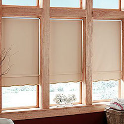 Premium Blackout Vinyl Roller Shades - Scalloped Hem with Fringe